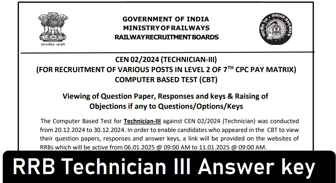 RRB Technician Grade 3 Answer Key 2026 Out